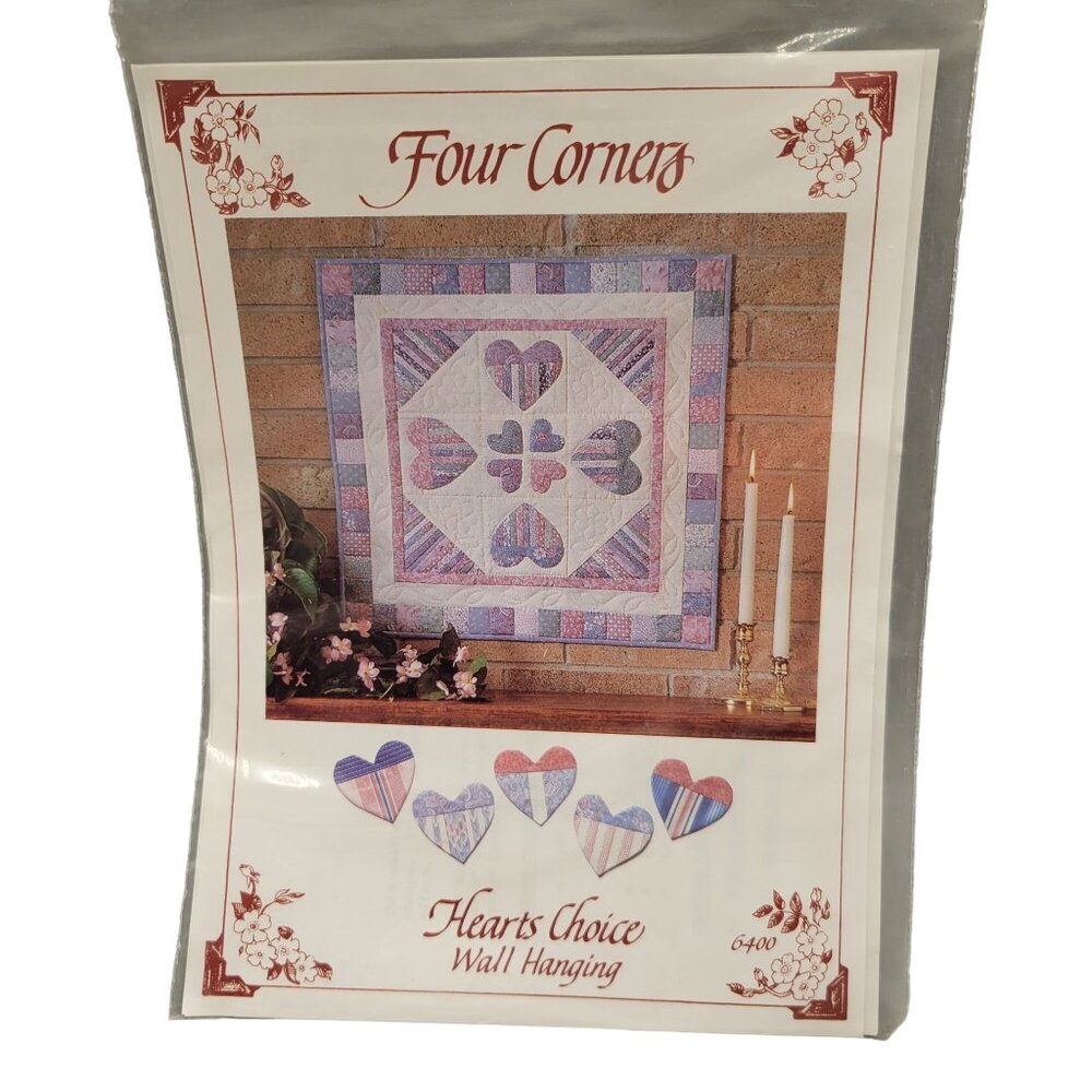 Four Corners Hearts Choice Quilt Pattern Wall Hanging 23.5 x 23.5